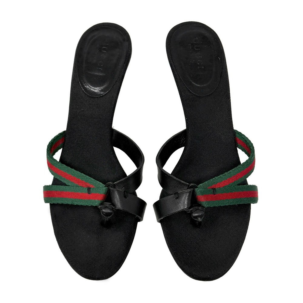 Gucci Tom Ford Web Stripe Black Leather Mule Sandals Heels 6B